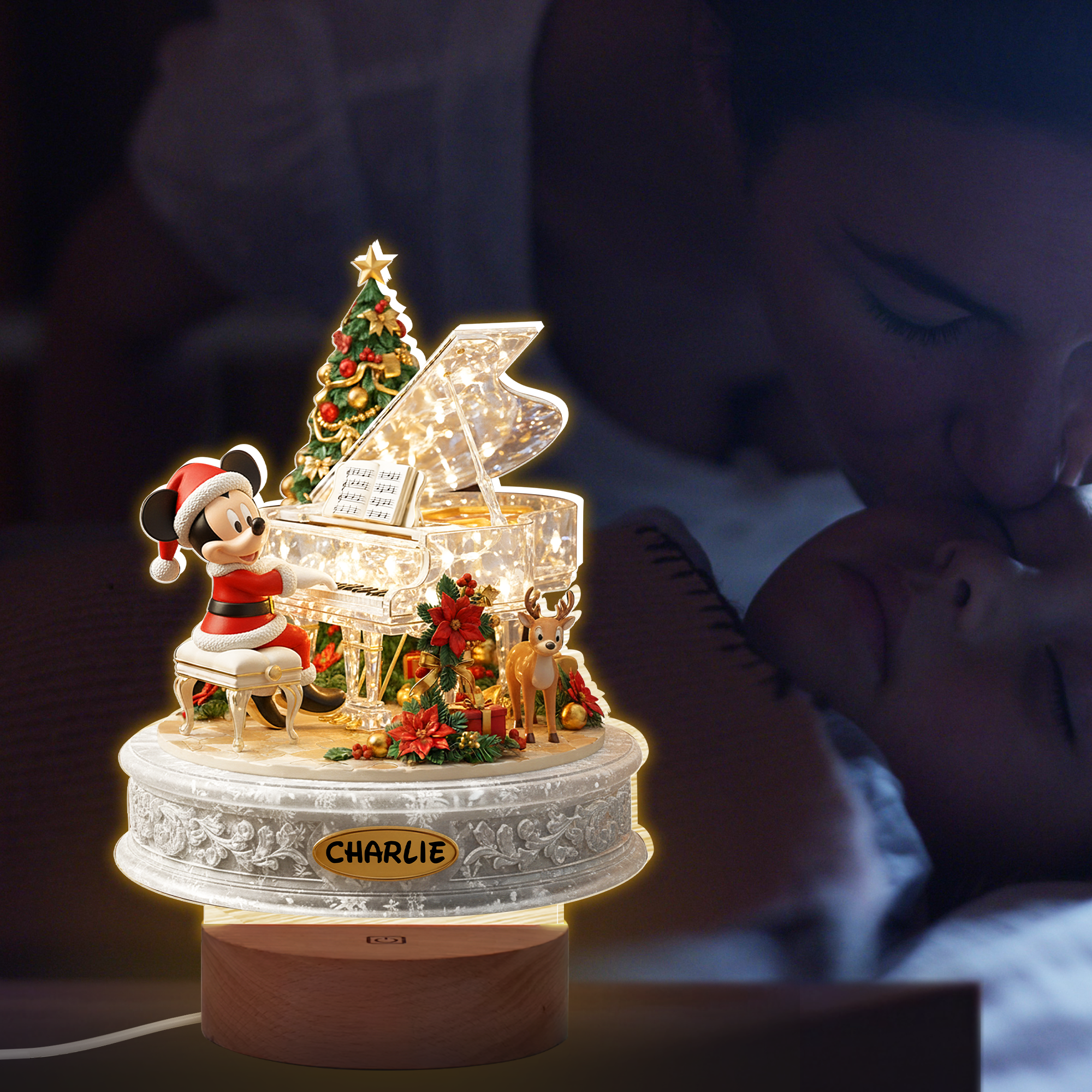 Illuminate Their Christmas: Personalized LED Light with Circle Wood Base - Ideal Gifts for Kids Led Night Light PopCulturePrints