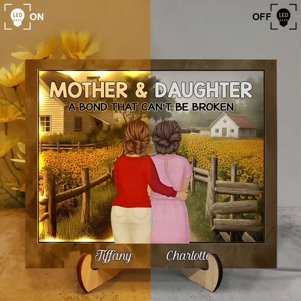 Mother & Daughter: A Bond That Can't Be Broken - Personalized LED Light Wooden Plaque LED Light Wooden Plaque PopCulturePrints