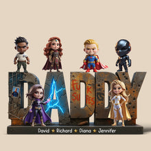 Load image into Gallery viewer, Funky Super Dad Quote - Personalized Custom Plaque Gift for Dad, Grandpa, Uncle, or Any Superhero Shaped Plaques PopCulturePrints
