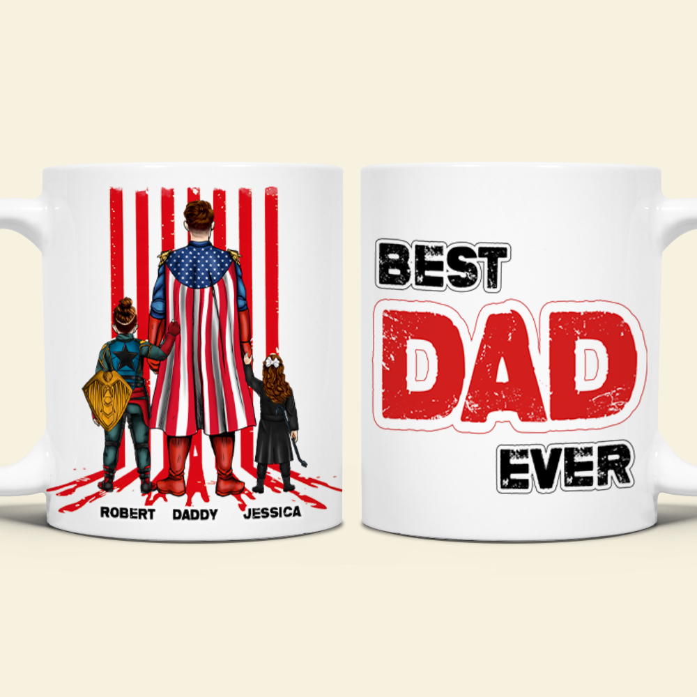Best Dad Ever - Personalized Super Dad Coffee Mug Coffee Mug PopCulturePrints