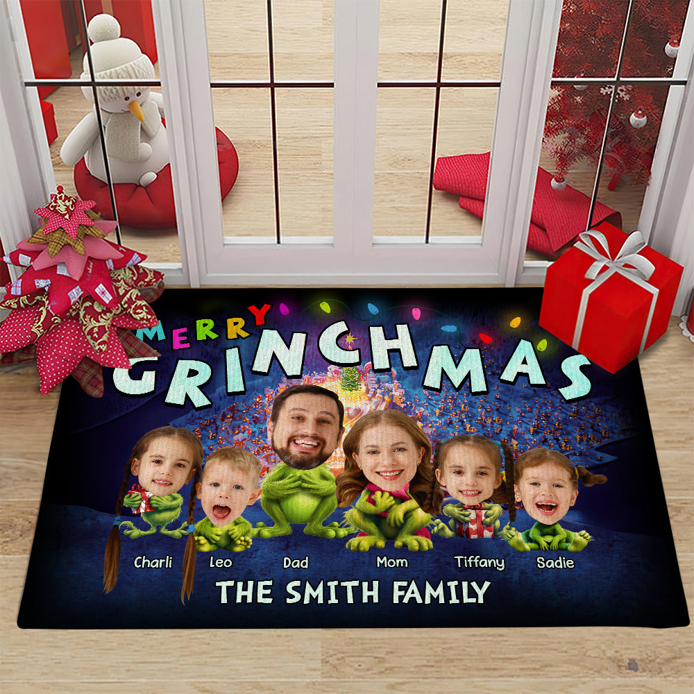 Personalized Merry Grinchmas Family Christmas Doormat Doormat PopCulturePrints