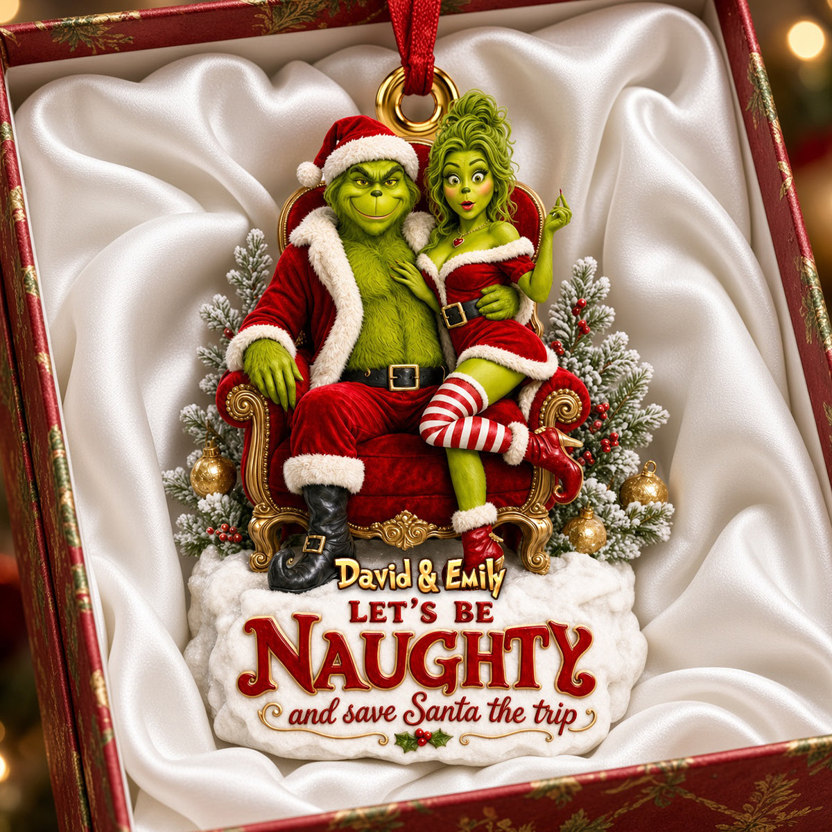 Let's Be Naughty Christmas Ornament - Personalized Gift for Couples