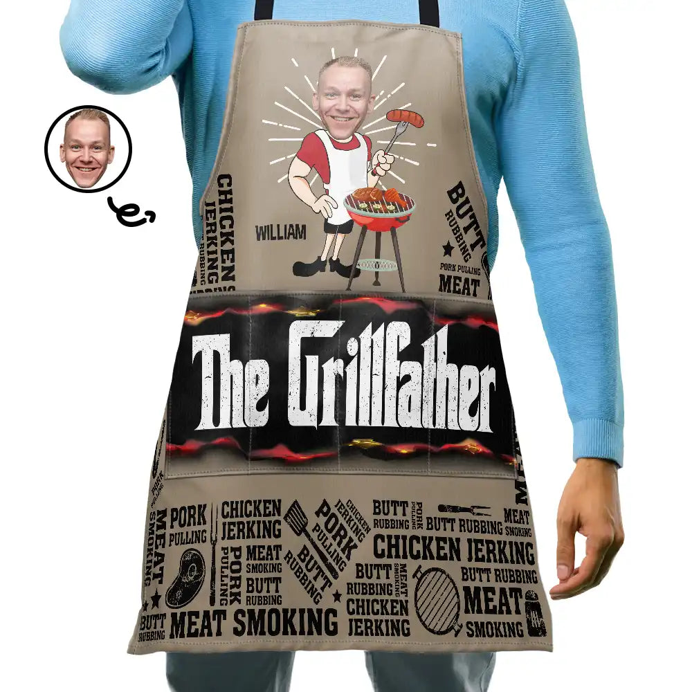 The Grillfather - Custom Photo Meat Smoking Apron for Barbecue Lovers Apron PopCulturePrints