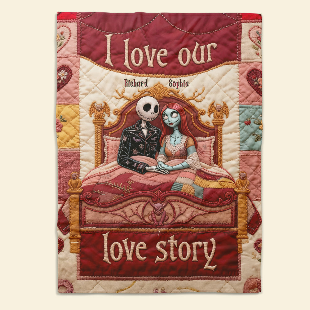 "I Love Our Love Story" - Custom Personalize Gothic Couple Blanket - Unique Gift for Couples, Anniversary, or Special Occasions Blanket PopCulturePrints