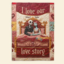 Load image into Gallery viewer, "I Love Our Love Story" - Custom Personalize Gothic Couple Blanket - Unique Gift for Couples, Anniversary, or Special Occasions Blanket PopCulturePrints
