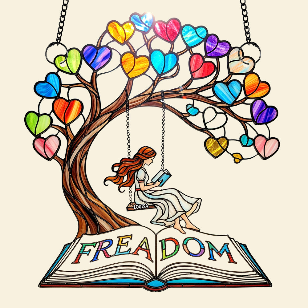 “Every Book is a New Adventure” - Personalized Reading Girl Suncatcher Ornament - Gift for Book Lovers Ornament PopCulturePrints