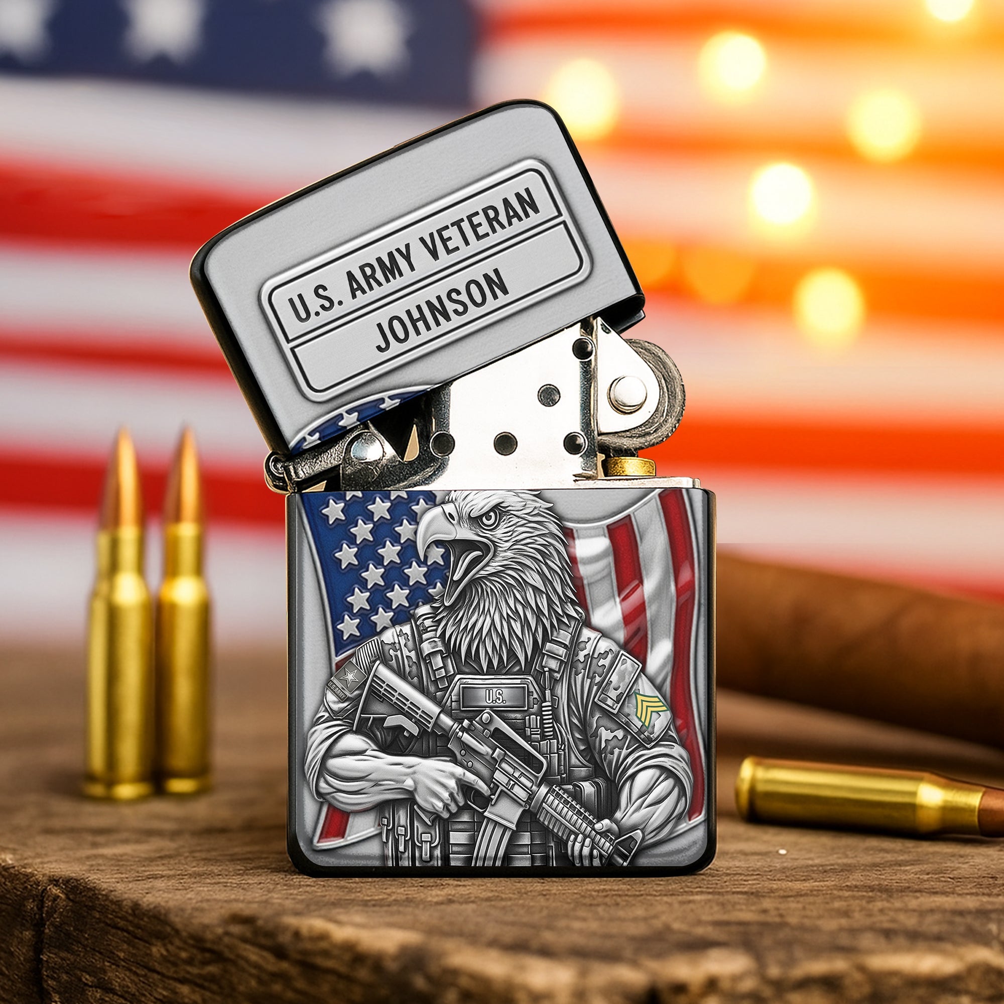"Honor Our Heroes: Personalized American Protector Lighter - Unique Gifts for Veterans & Military Families" Lighter PopCulturePrints