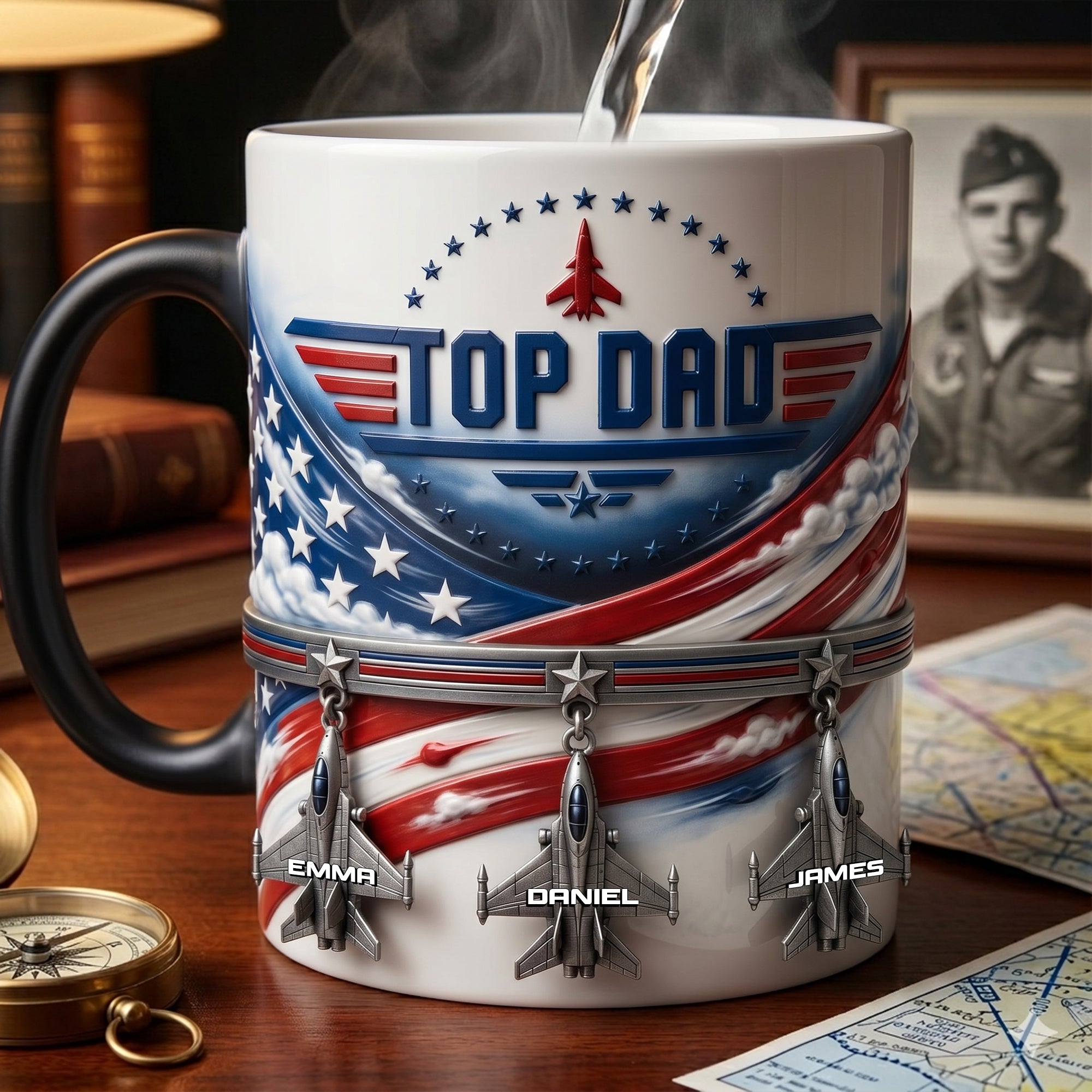 "Top Dad: A Gift That Soars!" - Fighter Aircraft Magic Mug - Personalized Gifts for Dads, Grandpas, and More Coffee Mug PopCulturePrints