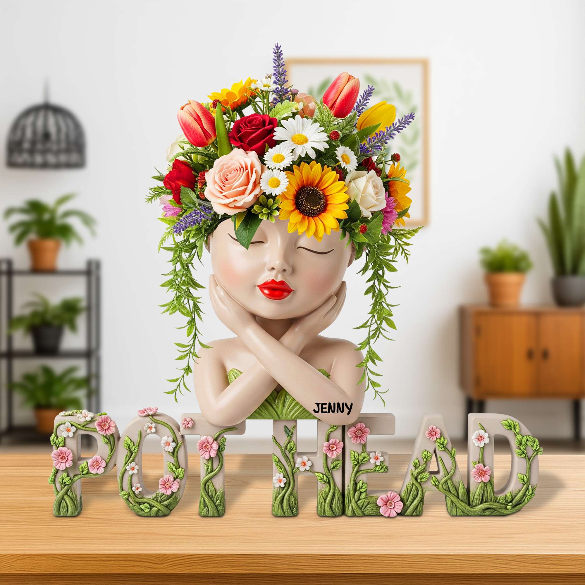 "Embrace Your Green Thumb" - Pot Head Girl Acrylic Plaque - Personalized Gift for Gardening Girls Shaped Plaques PopCulturePrints