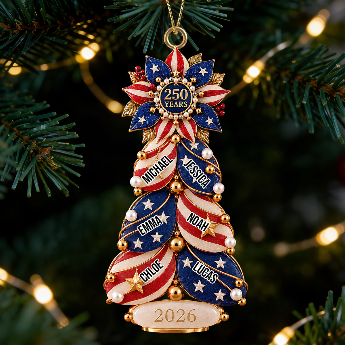 Celebrate American Pride: Proud Family Christmas Tree - Personalized Ornament for Patriots Ornament PopCulturePrints
