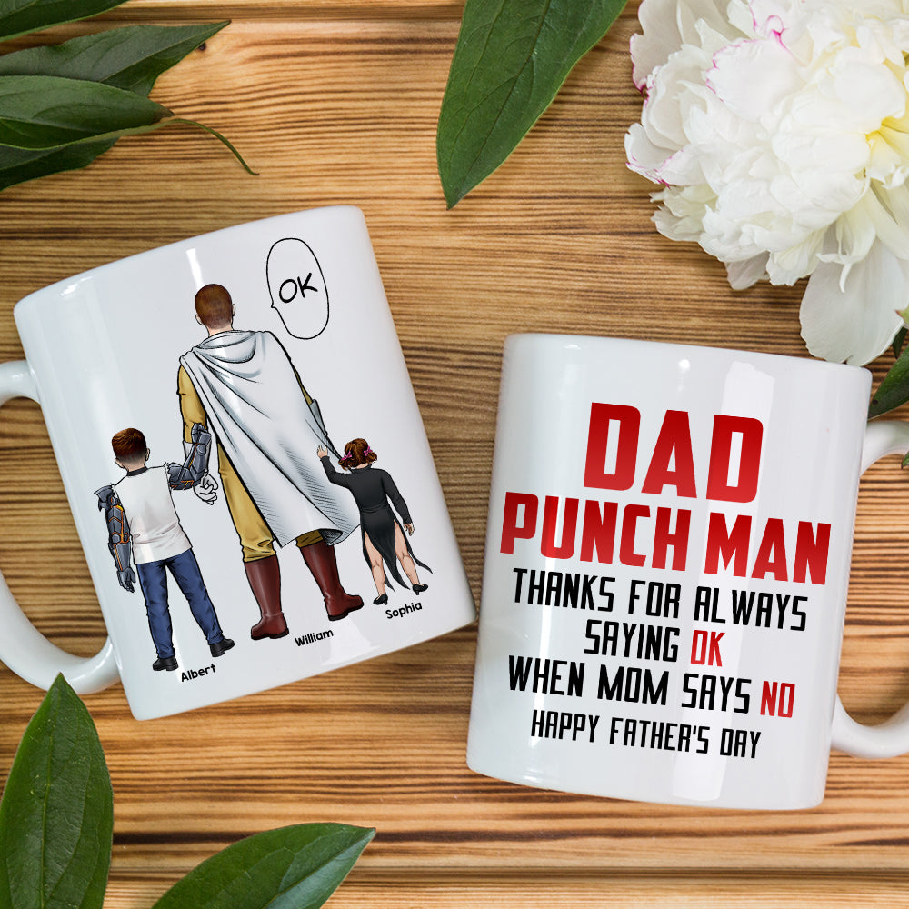 Dad Punch Man Personalized Coffee Mug - Funny Father's Day Gift Coffee Mug PopCulturePrints