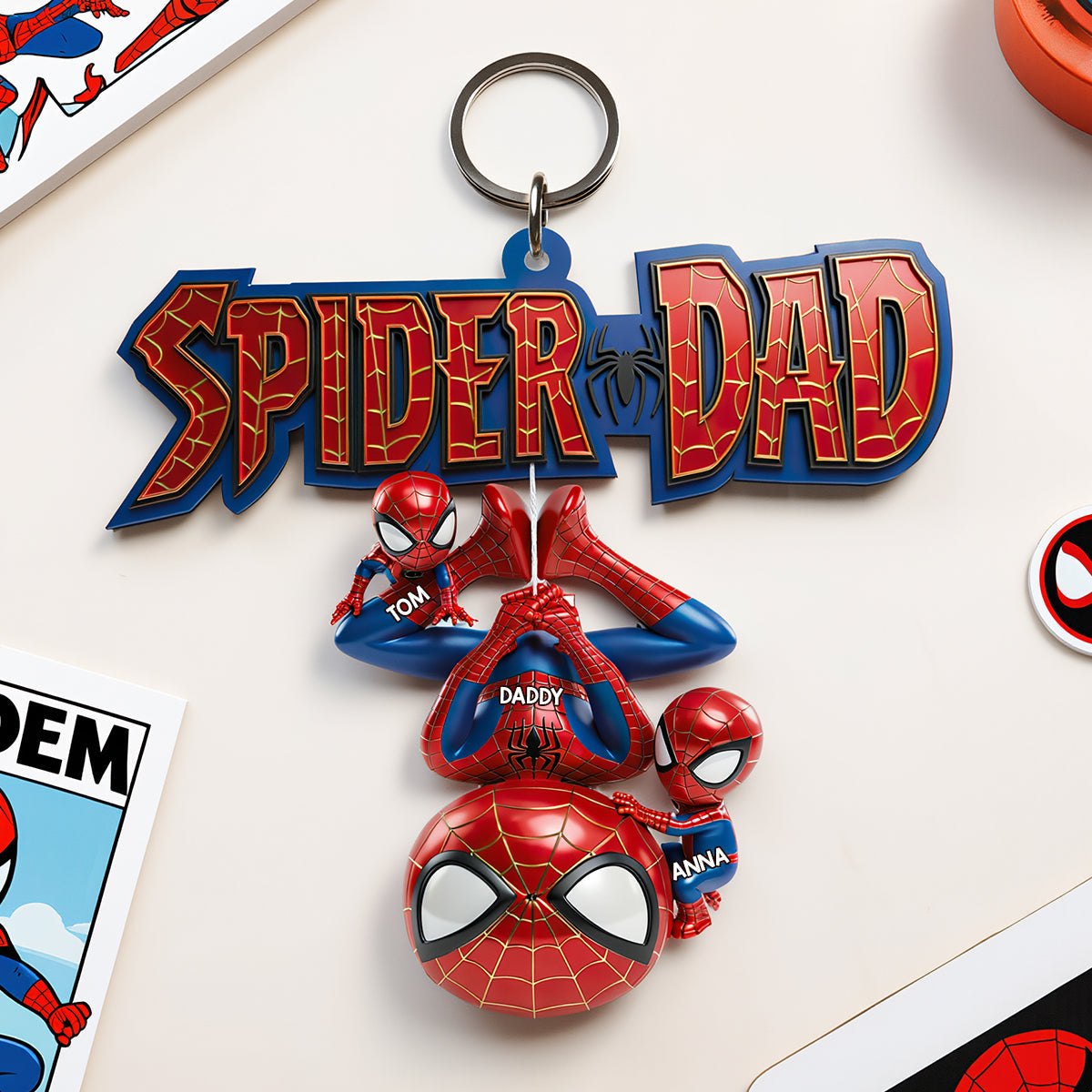 "Be Your Own Superhero!" - Personalized Spider Dad Acrylic Keychain - Perfect Gift for Dad, Grandpa, and More! Keychains PopCulturePrints