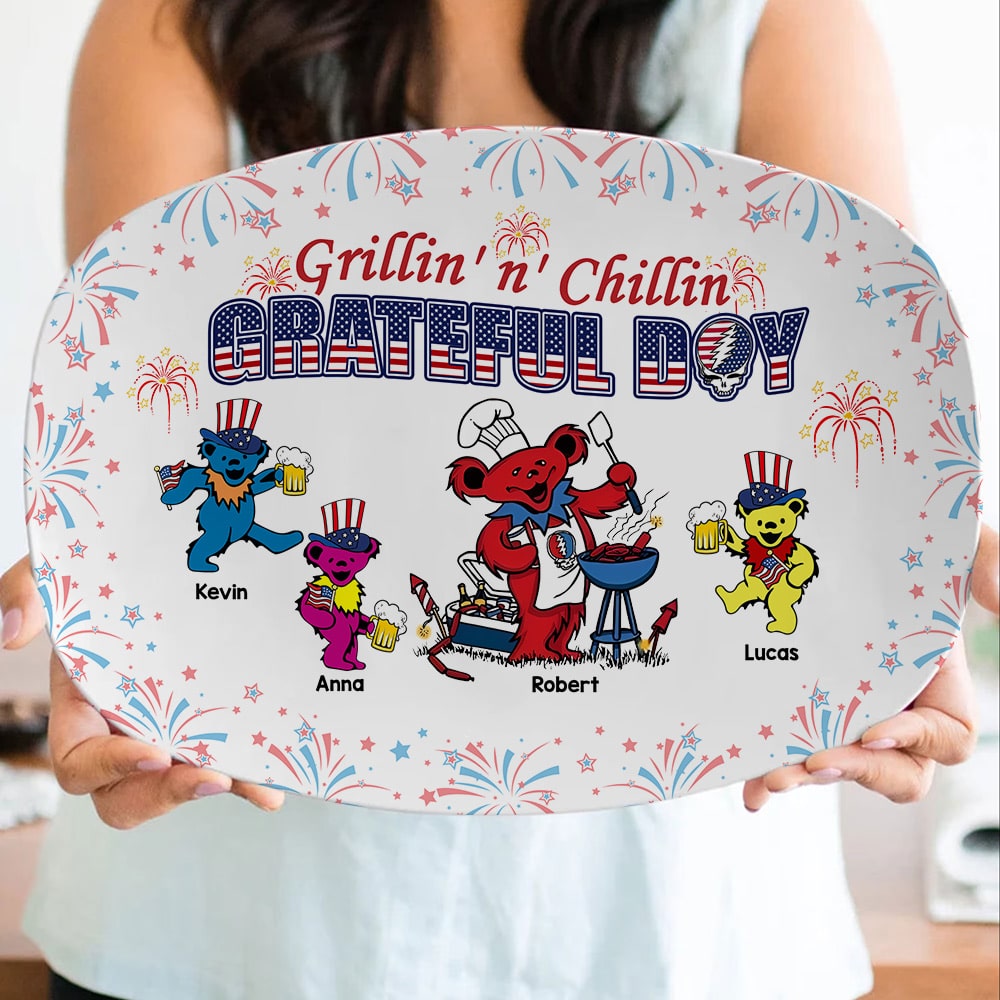 Personalized Grateful Day BBQ Plate - Independence Day Edition Plates PopCulturePrints