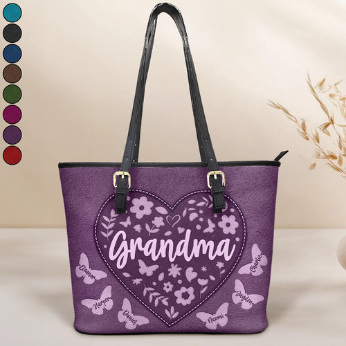 “For the Love of Grandma” - Personalized Leather Tote Bag for Special Memories Leather Tote Bag PopCulturePrints