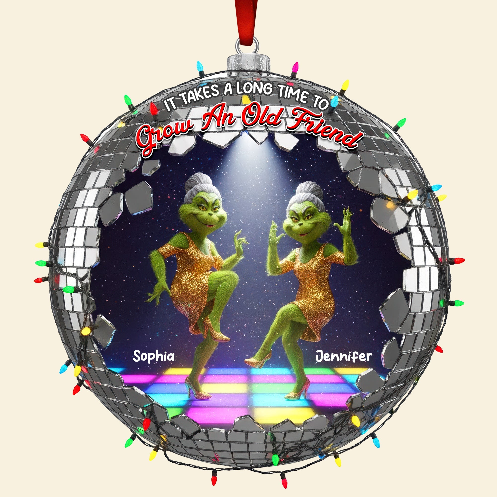 “It Takes a Long Time to Grow an Old Friend” - Green Monster Friends Acrylic Ornament - Personalized Gift for Besties Ornament PopCulturePrints