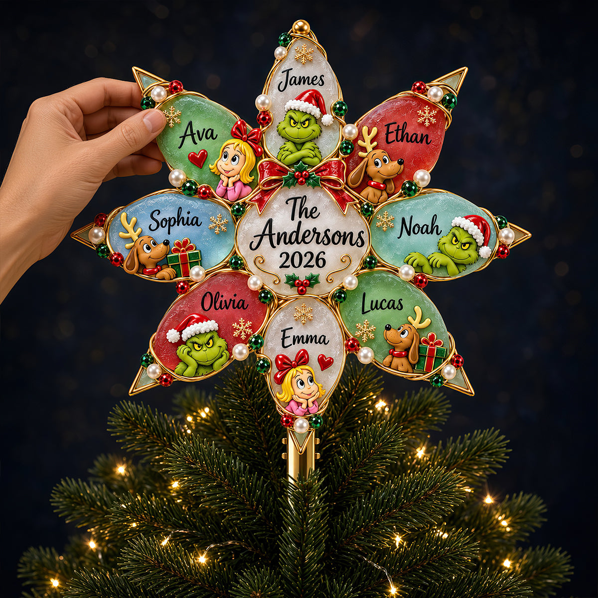 “Celebrate Togetherness with Love” - Personalized Christmas Family Tree Topper - Custom Gift for Family & Friends Ornament PopCulturePrints