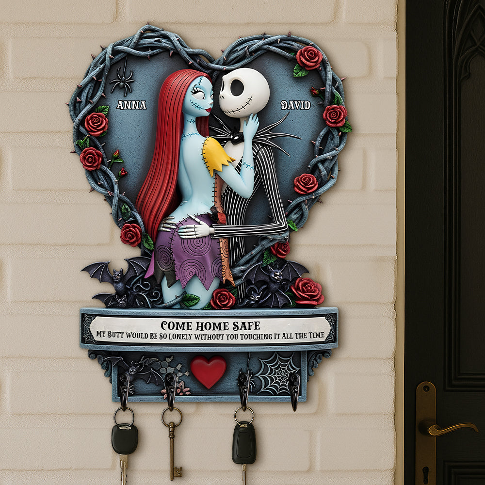 "Come Home Safe" - Personalized Naughty Spooky Couple Key Hanger - Unique Gift for Couples and Friends Wood Sign PopCulturePrints