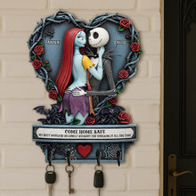 Load image into Gallery viewer, &quot;Come Home Safe&quot; - Personalized Naughty Spooky Couple Key Hanger - Unique Gift for Couples and Friends Wood Sign PopCulturePrints
