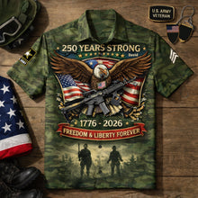 Load image into Gallery viewer, “250 Years Strong” – Unique Hawaiian Shirt Celebrating American Heritage – Personalized Gifts for Veterans Hawaiian Shirts PopCulturePrints
