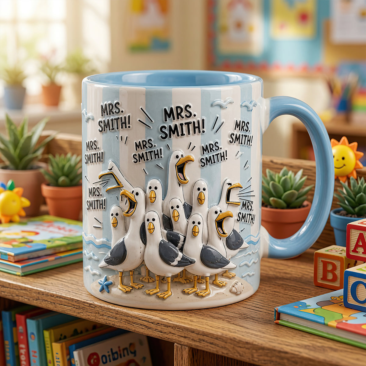 Laughing Seagulls Say 'Mrs. Smith' – Personalized Funny Teacher Life Mug Coffee Mug PopCulturePrints