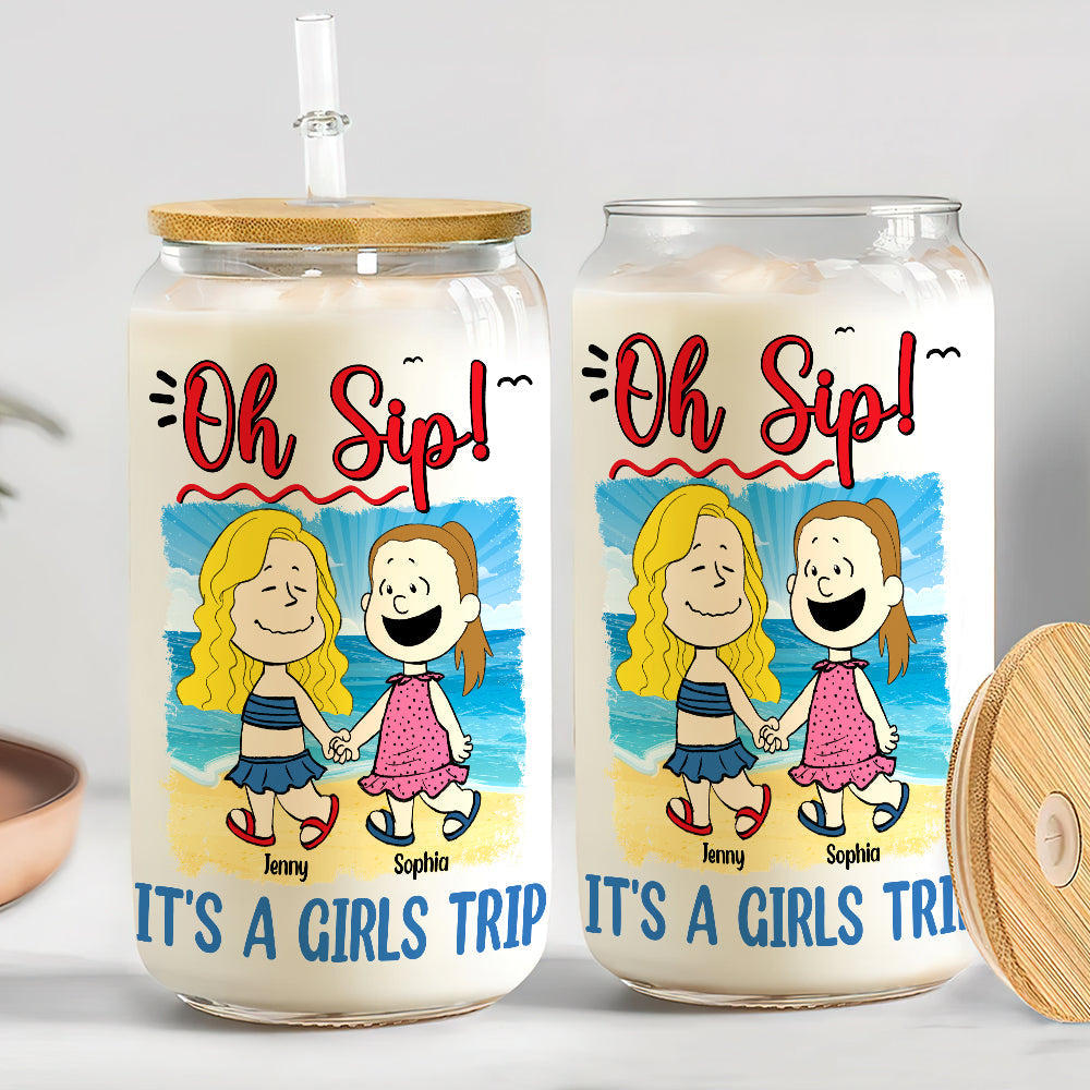 Personalized 'Oh Sip!' Girls Trip Bestie Glass Can