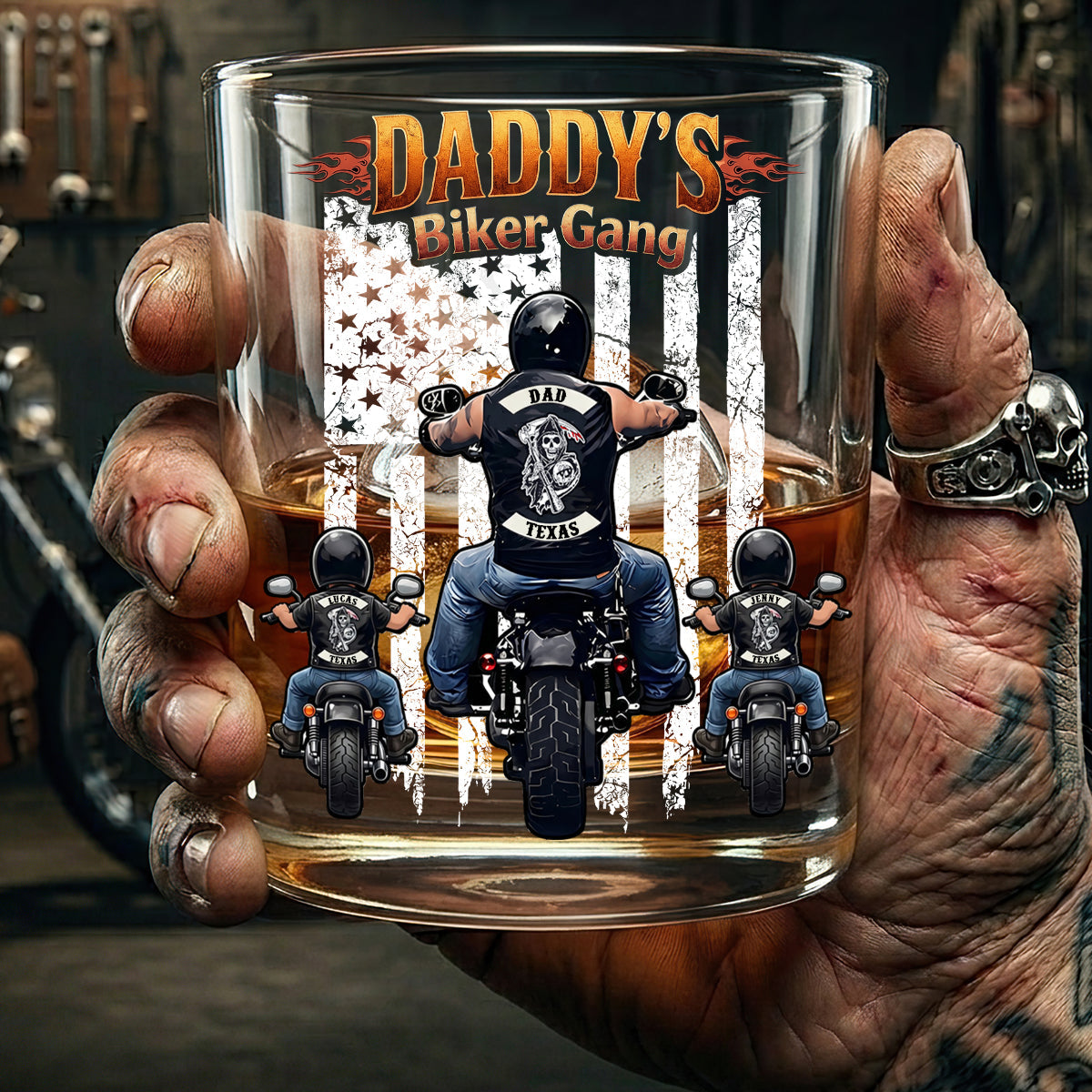 “Join the Biker Gang!” – Personalized Round Glass Gift for Dad Glass PopCulturePrints