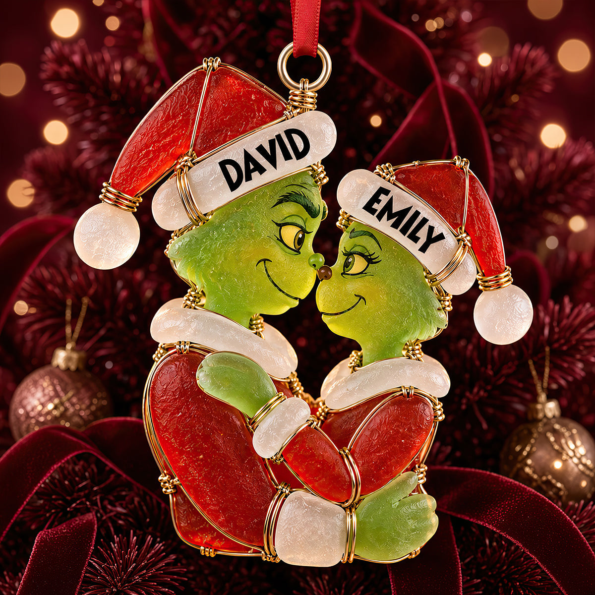 Love Wrapped in Christmas Cheer - Personalized Christmas Ornament for Couples