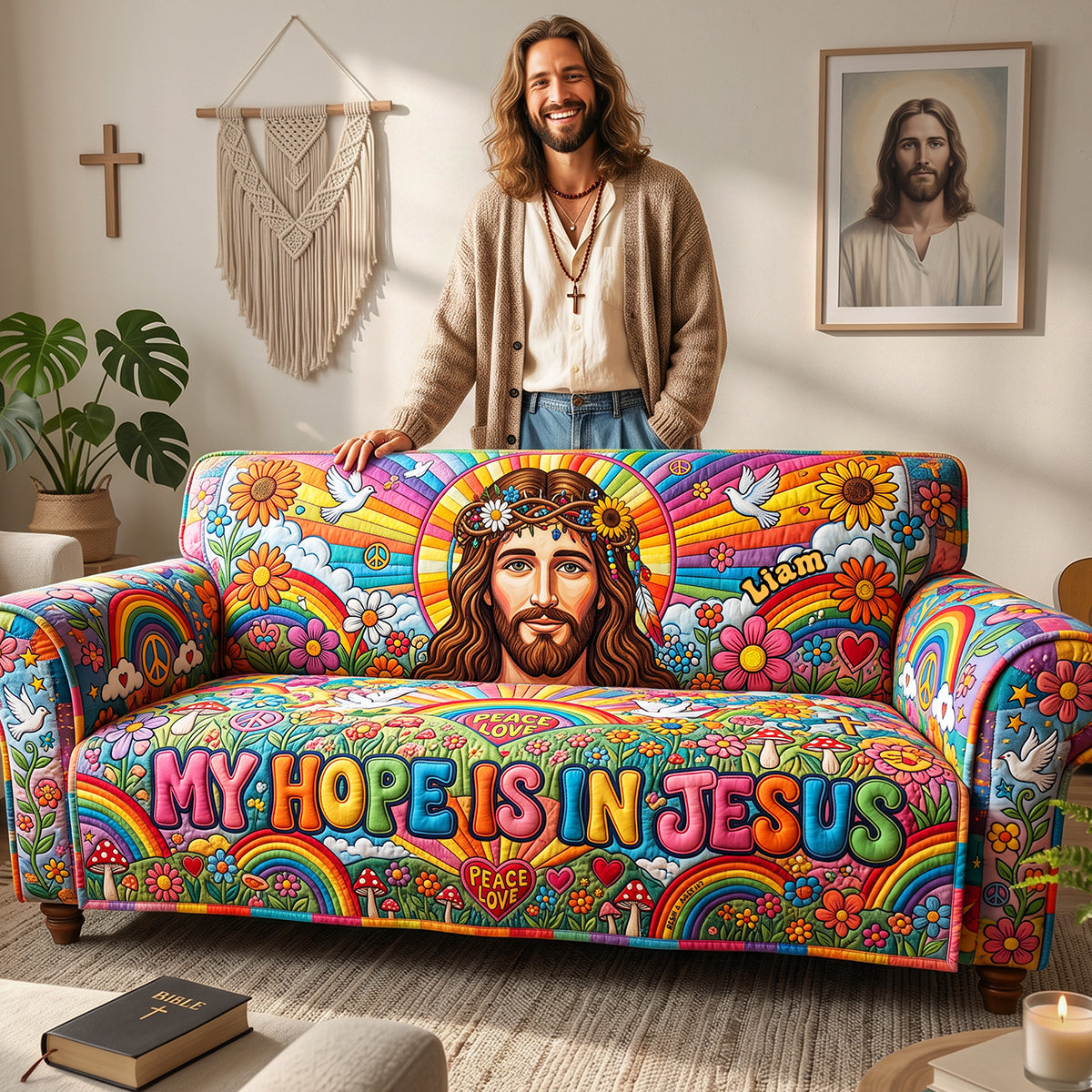 My Hope Is In Jesus - Personalized Quilted Sofa Cover for Christians