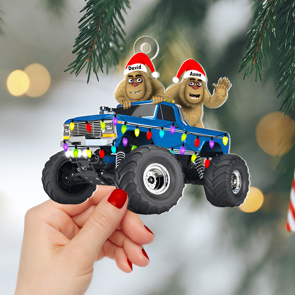 Personalized Bigfoot and Monster Truck Christmas Ornament