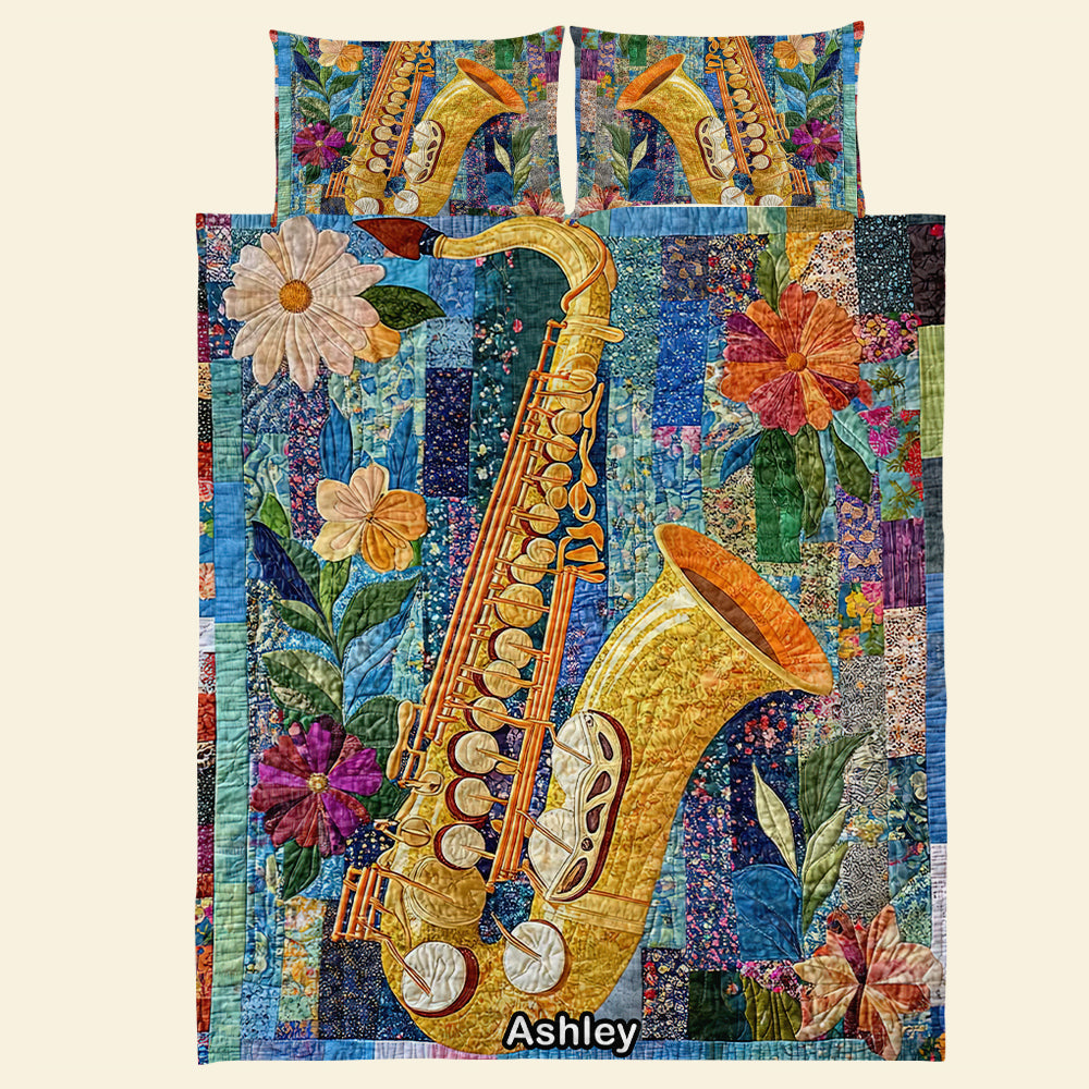 Vibrant Saxophone Quilt Bed Set - Perfect Gift for Saxophone Lovers Blanket PopCulturePrints