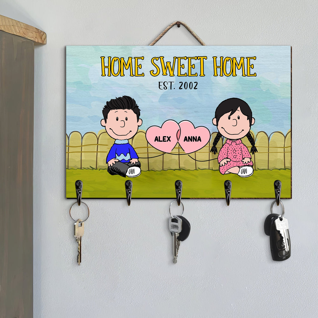 Personalized Home Sweet Home Couple Key Hanger | Cartoon Character Design