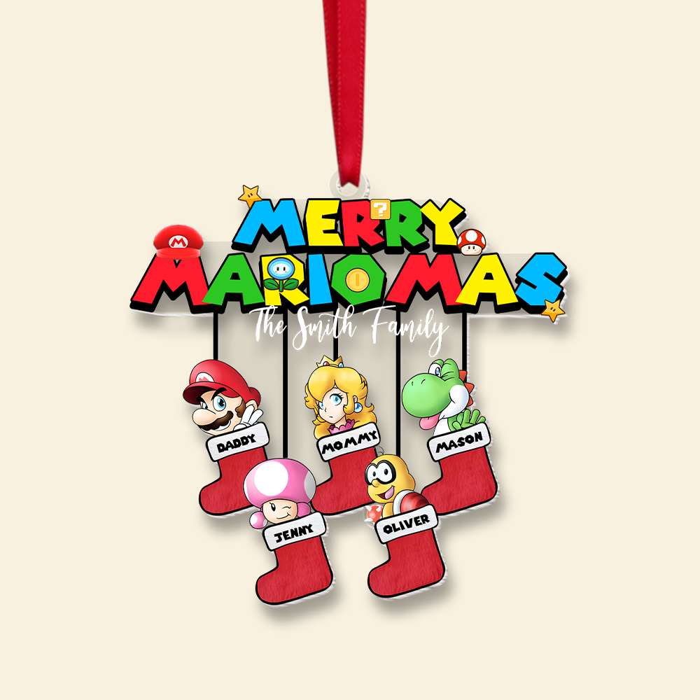 Personalized Family Christmas Ornament - Merry Mario Inspired Ornament PopCulturePrints