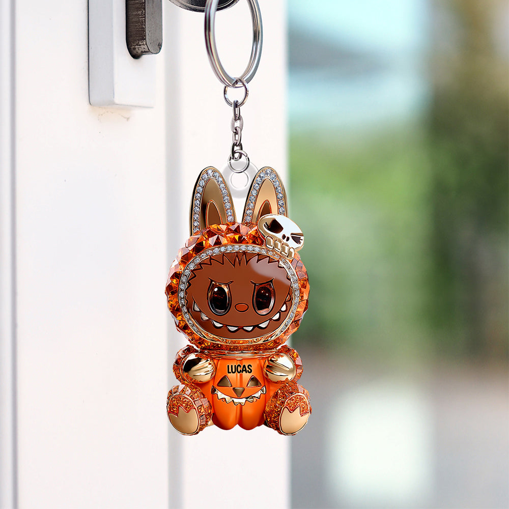"Spooktacular Charm!" - Pumpkin Cute Monster Personalized Keychain - Gift for Horror Fans, Kids & Collectors Keychains PopCulturePrints