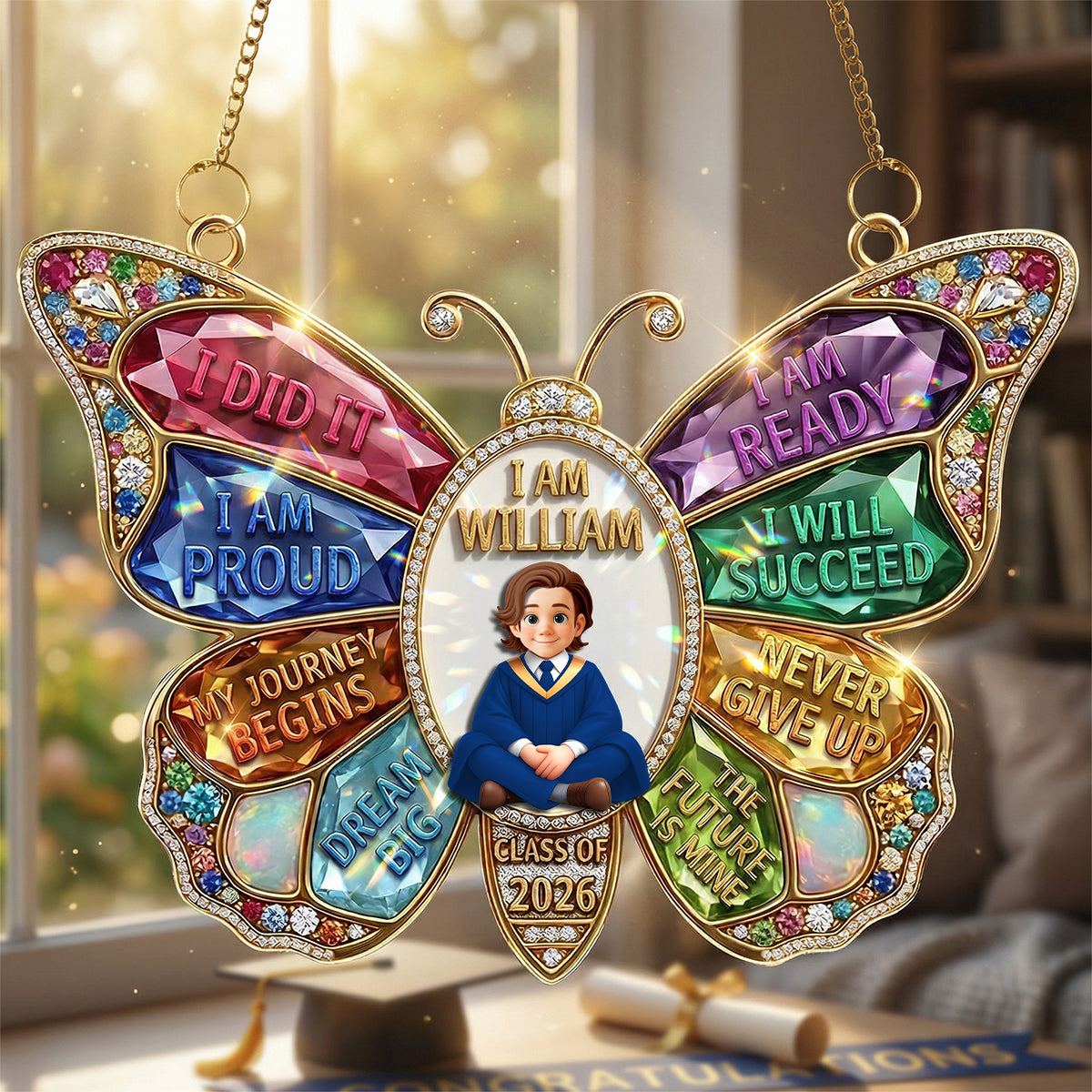 “I Did It! I Am Proud!” - Graduation Suncatcher Ornament - Personalized Gift for Kids and Graduates Ornament PopCulturePrints