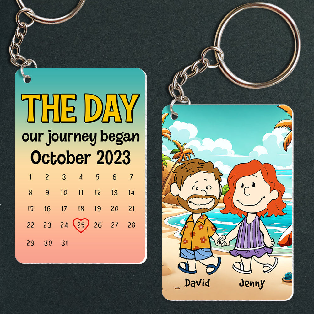 Personalized Cartoon Couple Keychain - Summer Beach Anniversary Gift