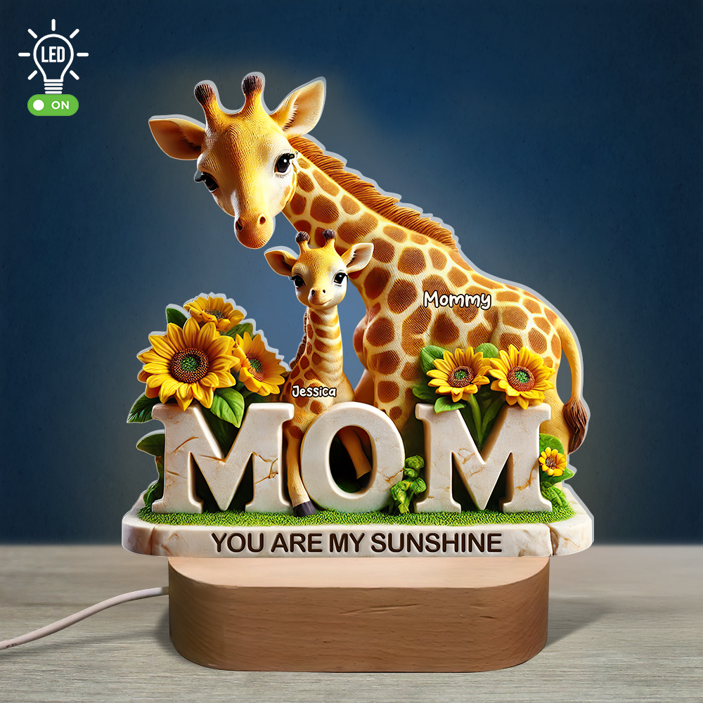 You Are My Sunshine - Personalized Giraffe Mom LED Light - Unique Gift for Mom and Grandma Led Night Light PopCulturePrints