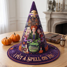 Load image into Gallery viewer, "I Put A Spell On You" - Personalized Sisterhood Of Spells Quilted Witch Hat - Custom Halloween Gift for Friends, Sisters, and Witches Quilted Witch Hat PopCulturePrints
