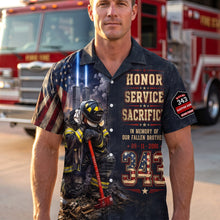 Load image into Gallery viewer, Never Forget Their Sacrifice - Firefighter Memorial Hawaiian Shirt 02HUQN060826 Hawaiian Shirts PopCulturePrints
