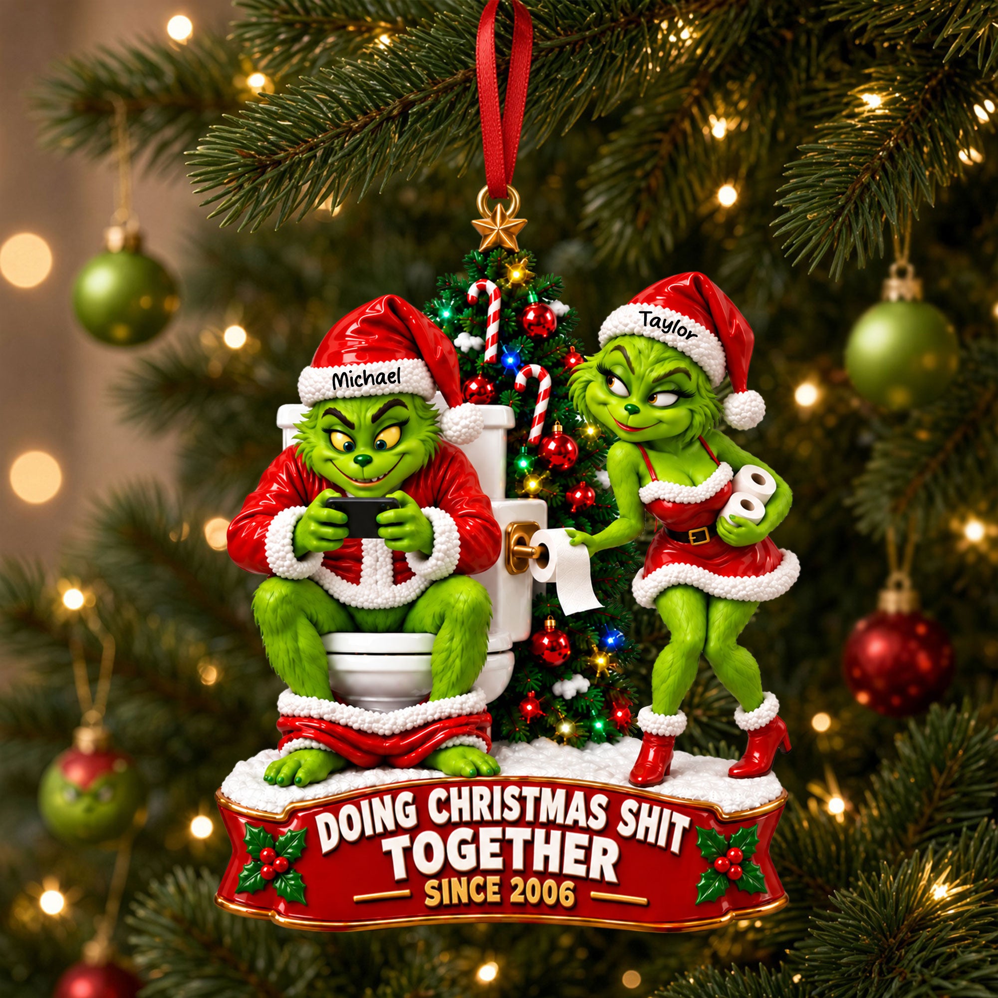 Doing Christmas Mischief Together - Personalized Couples Acrylic Ornament Ornament PopCulturePrints