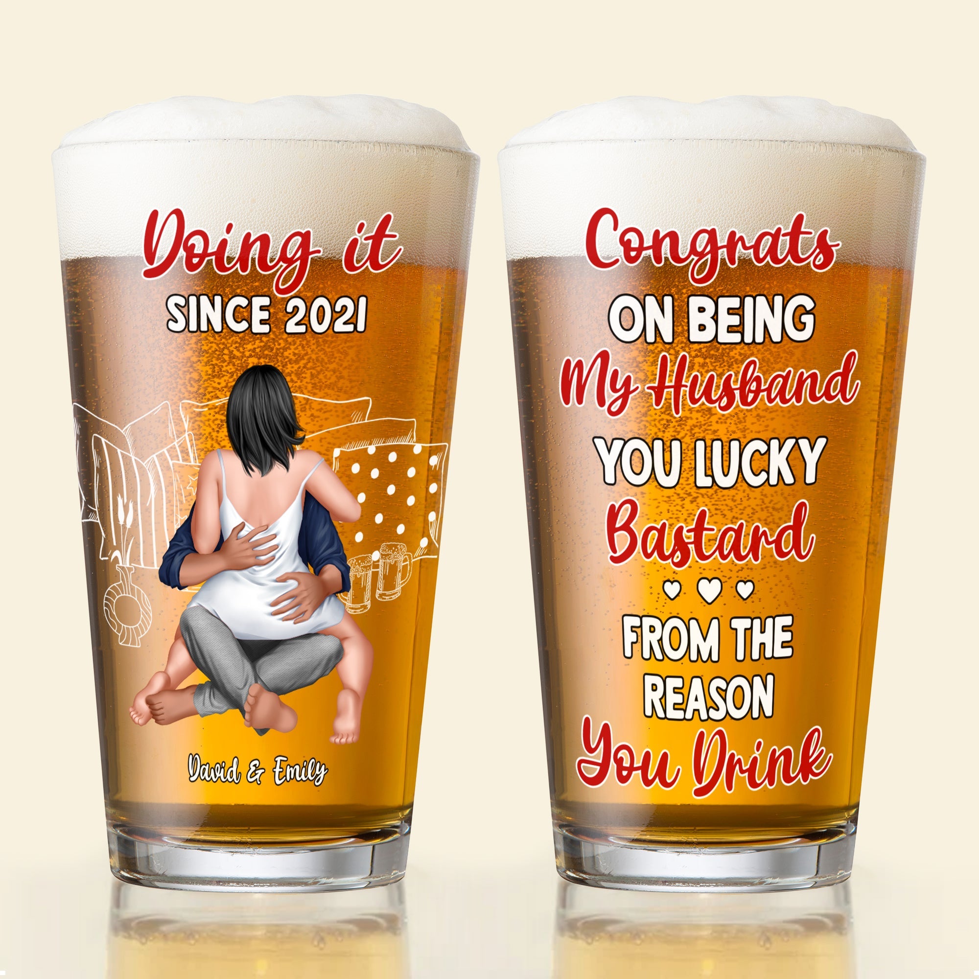 Personalized Couple Beer Glass - Custom Gift for Him and Her Beer Glasses PopCulturePrints
