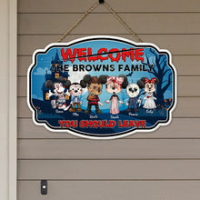 Load image into Gallery viewer, Personalized Spooky Family Welcome Wood Sign - Halloween Edition Wood Sign PopCulturePrints
