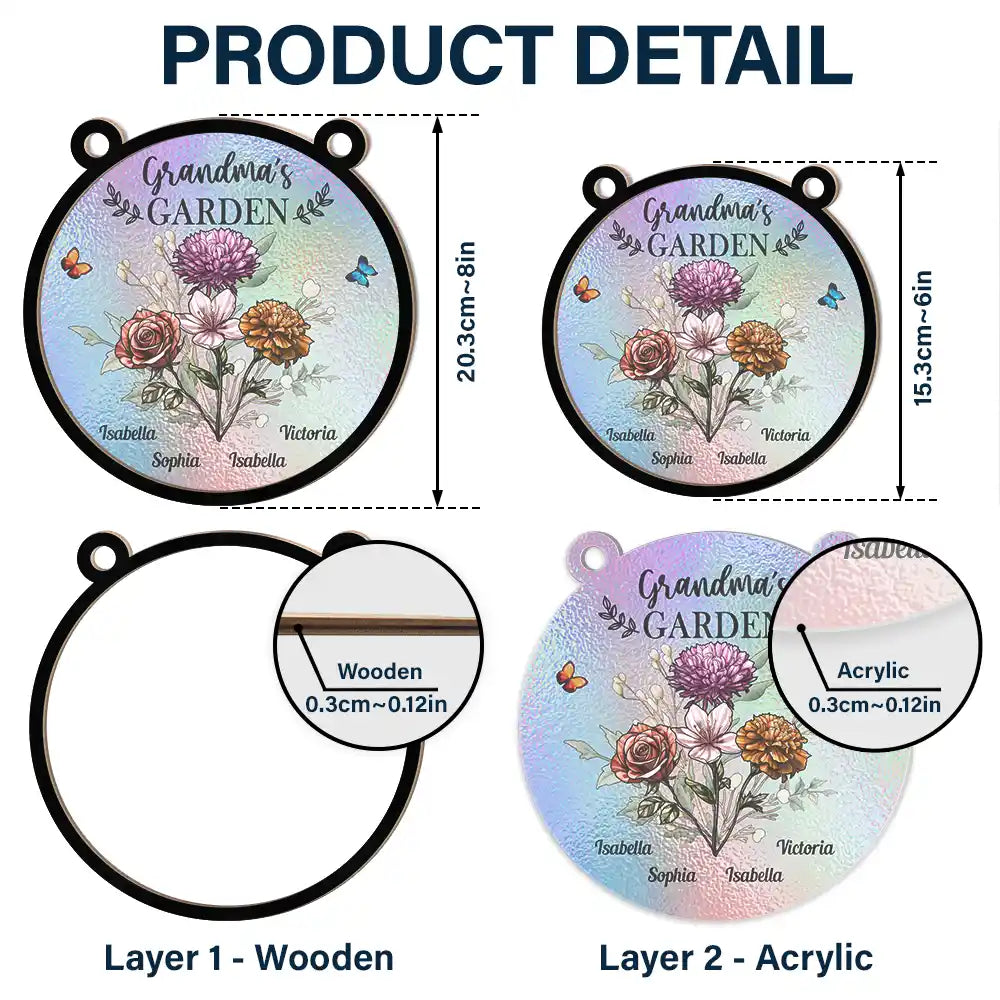 Grandma's Garden Birth Flower Suncatcher - Personalized Decorative Window Ornament Suncatcher Ornament PopCulturePrints