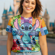 Load image into Gallery viewer, “Just A Girl Who Loves Stitch” - Personalized Cute Blue Monster Shirt - Custom Gifts for Movie Lovers AOP Products PopCulturePrints
