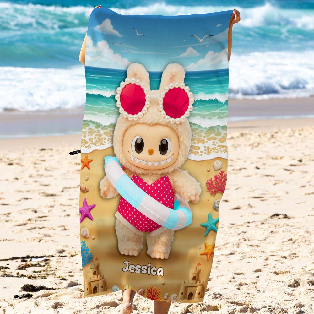 "Bring Joy to Your Beach Day!" Cute Bunny Beach Towel - Personalized Gift for Kids and Fans Beach Towel PopCulturePrints