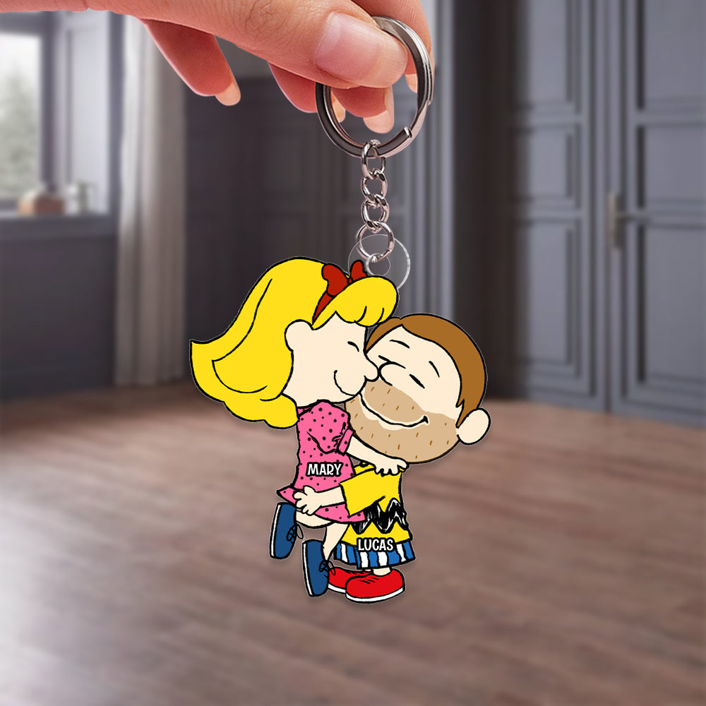 Personalized Cute Couple Embracing Keychain