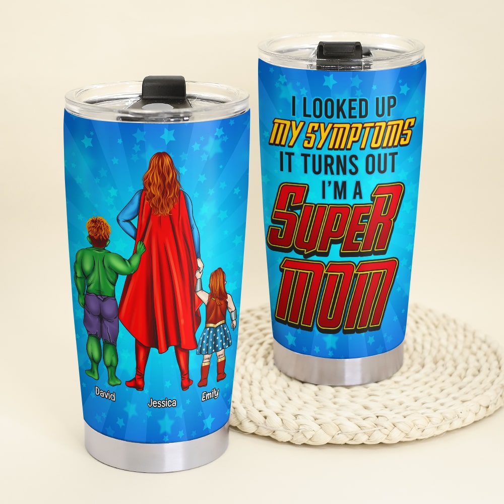 Personalized Super Mom Tumbler - Custom Gift for Mother's Day Tumbler Cup PopCulturePrints