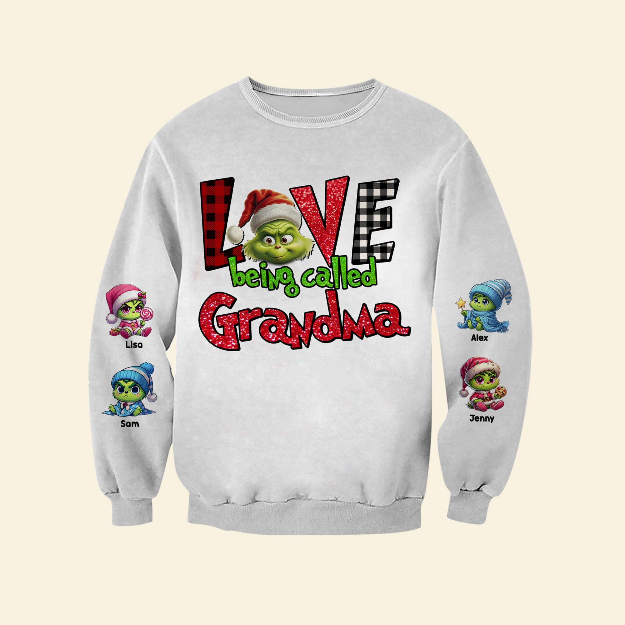 Custom Grandma 3D Hoodie - Cute Green Character Christmas Edition AOP Products PopCulturePrints