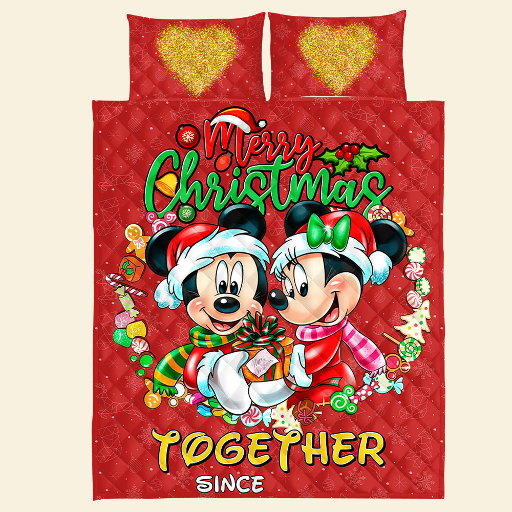 Personalized Christmas Quilt Bed Set for Couples - Valentine's Day Gifts Blanket PopCulturePrints