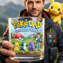 Load image into Gallery viewer, “Gotta Love 'Em All” - Adventure Game Dad and Kids Round Glass - Personalized Gift for Dads, Grandpas, and Gamers Glass PopCulturePrints
