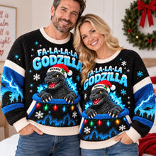 Load image into Gallery viewer, FA-LA-LA-LA GODZILLA Sweater - Personalized Christmas Gift for Monster Lovers
